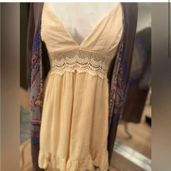 NEW CREAM PEACH GAUZY TIERED LACE"LOVE TREE" DRESS SIZE LARGE - Picture 6 of 14